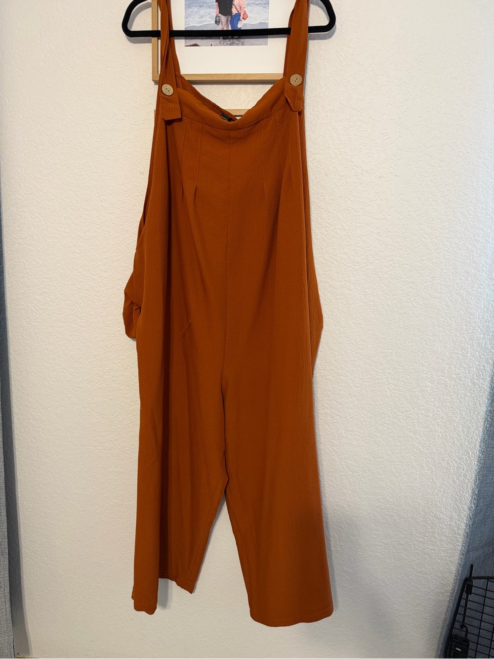 SHEIN Rust-Brown Wide Leg Button Strap Jumpsuit